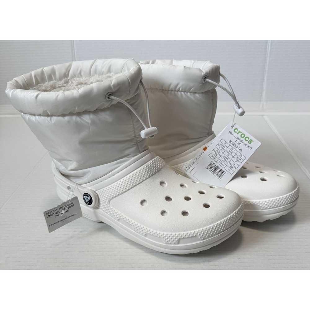 CROCS Classic Lined Neo‎ Puff Unisex Boots - White US Size M6/W8 - NWT NEW